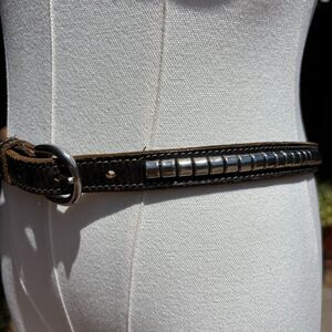 Vintage Statement Belt Brown‎ Leather Nickel Studs English Saddlery Style Sm-Med